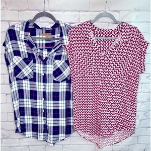 Bundle of 2 Jachs Girlfriend cap sleeve button up shirts. Size medium